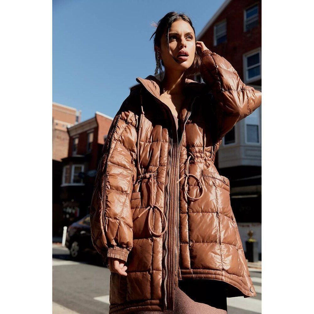 Free People FP Movement Patricia Packable Poncho Puffer in Peruvian Walnut